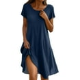 thumbnail image 1 of Wrap Dress For Women, T Shirt Dresses Flared Short Sleeve Casual Solid Color V Neck Beach Girls Party Dress Summer Halter Women 2025 Indian Dresses 2024 Womens Casual Dresses (L, Dark Blue) ZMTing, 1 of 5