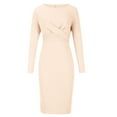 thumbnail image 1 of Wrap Dress for Women Crewneck Long Sleeve Bodycon Dress Casual Slim Fit Work Office Business Midi Pencil Dresses, 1 of 5