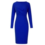 Wrap Dress for Women Crewneck Long Sleeve Bodycon Dress Casual Slim Fit Work Office Business Midi Pencil Dresses