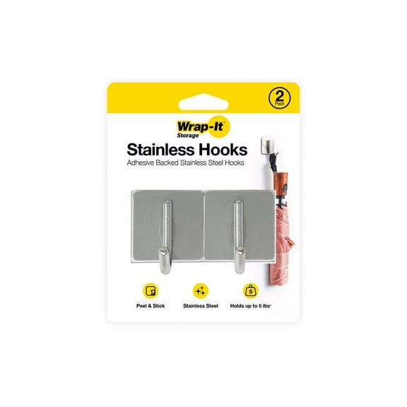 HOOK ADHESV SS SLVER 2PK (Pack of 1)