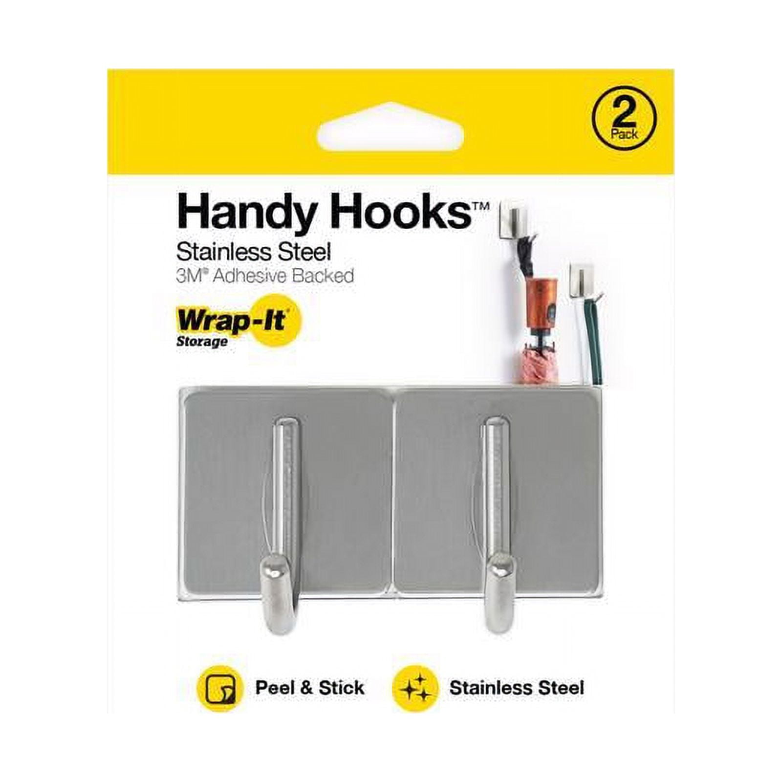 Silver Stainless Steel Adhesive Key Rack Hooks, 2 Pack