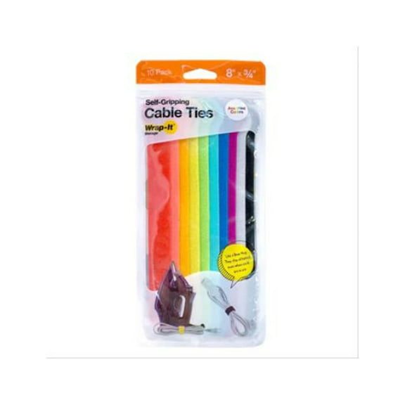 Wrap-It Storage 410-12MC Self-Gripping Cable Ties, Reusable, Multi Color, 3/4 x 12 In., 10-Pk. - Quantity 6