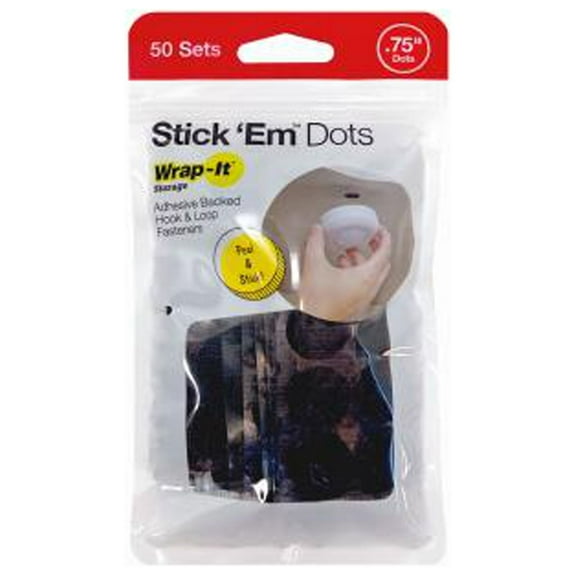Wrap-It Storage 450-D-75BL Stick Em Adhesive Dots, Black, 3/4 In., 50-Pk. - Quantity 6