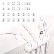 Wrap-It Storage Adhesive Cable Clips (24 Pack) - Cord Organizer for Desk Cable Management, Charger Cord Holder for Nightstand - White