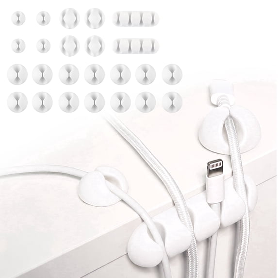 Wrap-It Storage Adhesive Cable Clips (24 Pack) - Cord Organizer for Desk Cable Management, Charger Cord Holder for Nightstand - White