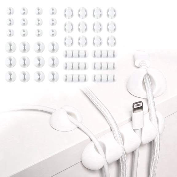Wrap-It Storage Adhesive Cable Clips (42 Pack) - Cord Organizer for Desk Cable Management, Charger Cord Holder for Nightstand - White