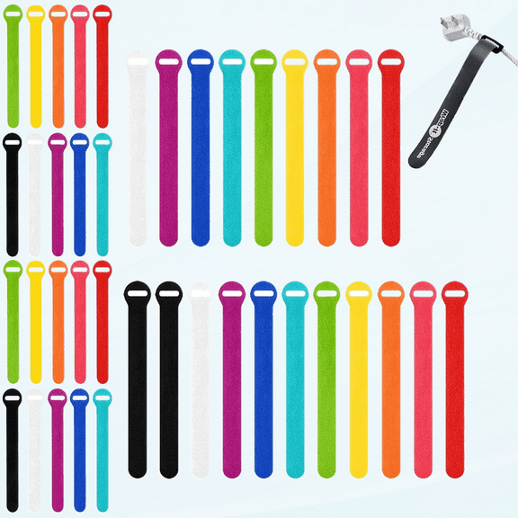 Wrap-It Storage Self-Gripping Storage Straps, Multi-Color, 40 Pack (20 5" Straps, 20 8" Straps) - Reusable Hook and Loop Cord Organizer Cable Ties for Cord Management