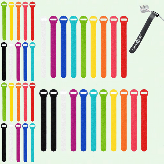 Wrap-It Storage Self-Gripping Storage Straps, Multi-Color, 40 Pack - Cord Organizer Cable Ties