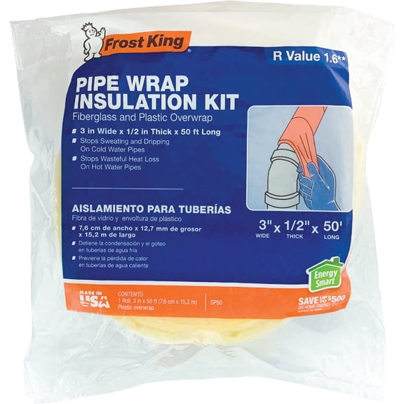 Wrap-On Fiber Glass Pipe Insulation - Fiberglass, Multicolor - 3" x 35'
