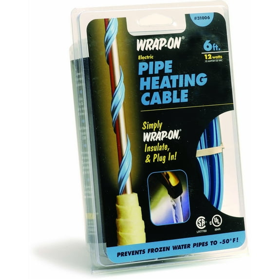 Wrap-On Pipe Heating Cable - 6-Feet, 120 Volt, Built-in Thermostat, Low Wattage - 31006