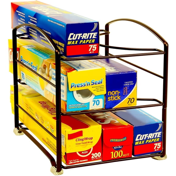 Wrap Organizer Rack for Kitchen Cabinet, 3 Tier, Bronze