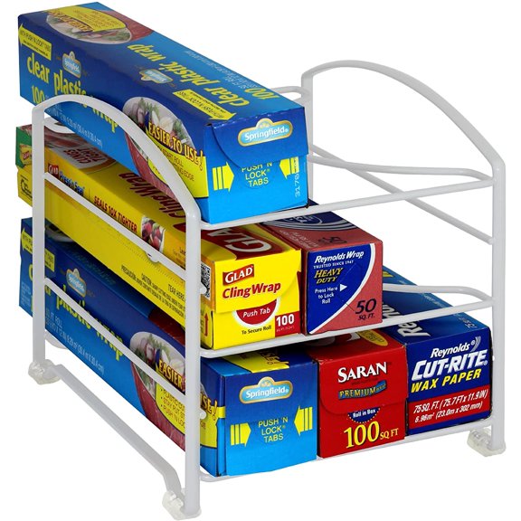 Wrap Organizer Rack for Kitchen Cabinet, White (Small/Standard, 2-1/2" BOX)