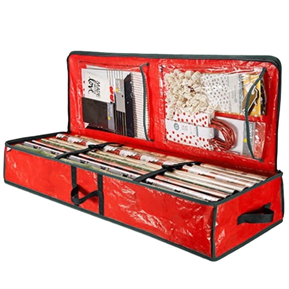 Wrap Storage Bag Waterproof Underbed Storage Organizer with Reinforced Handles Large Wrapping Paper Storage Box Holiday Accessories for Paper Tags & Bows