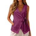 thumbnail image 1 of Wrap Tops for Women Elegant Side Tie Gauze Tank Top V Neck Sleeveless Soft Plus Size Lightweight Shirts with Pocket Casual Loose Fit Solid Blouses Summer Beach Vacation Outfits, Purple M, 1 of 6