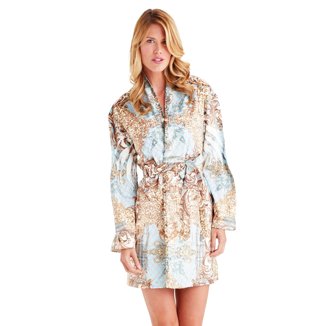 Wrap Up by VP Pearl Maximum Blue Microfiber Short Robe, S/M