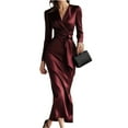 thumbnail image 1 of Wrap V-Neck Cocktail Dress, Flowy Chiffon with Tie Waist, Elegant Evening Dress for Semi-Formal Events, Anniversary Dinner & Date Night Wine XL, 1 of 5