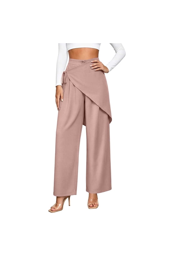 Wrap Waist Pants for Women Wide Leg Casual Trousers Solid Straight Long Pant Buttons Tie Fashion Bottoms Work Outdoor Street 2026