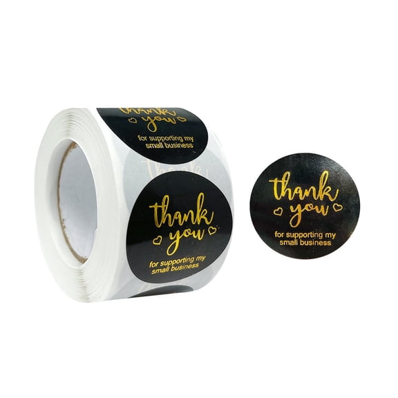 Wrapables 1.5" / 2" Thank You Stickers Roll, Sealing Stickers and Labels for Boxes, Envelopes, Bags, Small Businesses, Weddings, Parties (500pcs), Black & Gold