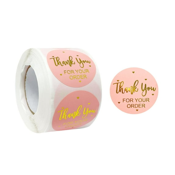 Wrapables 1.5" / 2" Thank You Stickers Roll, Sealing Stickers and Labels for Boxes, Envelopes, Bags, Small Businesses, Weddings, Parties (500pcs), Pink & Gold