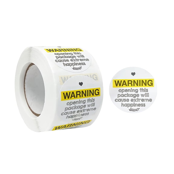 Wrapables 1.5 inch Yellow Extreme Happiness Warning Small Business Thank You Stickers Roll, Sealing Stickers and Labels for Boxes, Envelopes, Bags and Packages (500pcs)