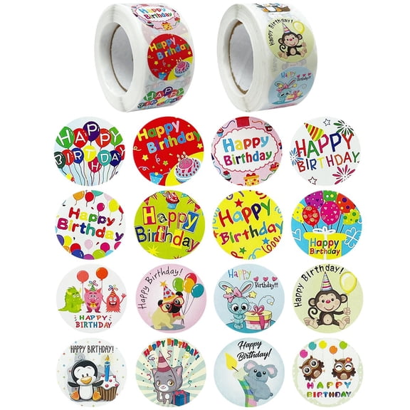 Wrapables 1 Inch Reward, Birthday, Thank You Stickers for Teachers, Students, Classrooms, Party Favors, Gifts, Boxes & Bags (1000pcs), Happy Birthday