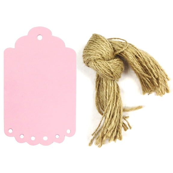 Wrapables 10 Gift Tags/Kraft Hang Tags with Free Cut Strings for Gifts, Crafts & Price Tags, Large Scalloped Edge (Pink)