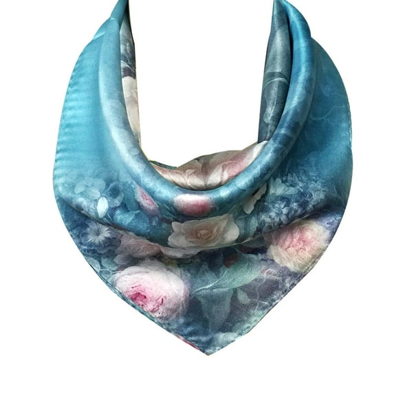 Wrapables® 100% Charmeuse Silk Square Scarf Neckerchief, Roses on Aqua