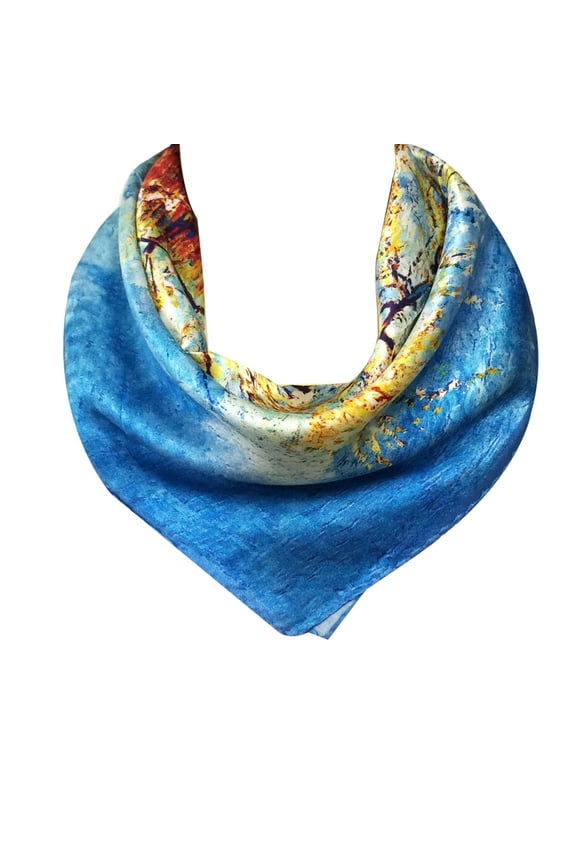 ® 100% Charmeuse Silk Square Scarf Neckerchief, Van Gogh's, Peach Tree in Bloom