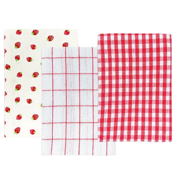 Wrapables® 100% Cotton Kitchen Dish Towels (Set of 3), Red Strawberries