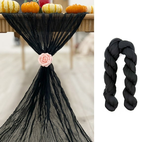 Wrapables 10Ft Bohemian Cheesecloth Gauze Table Runner for Rustic Weddings, Parties, Home Decor, 1pc Black