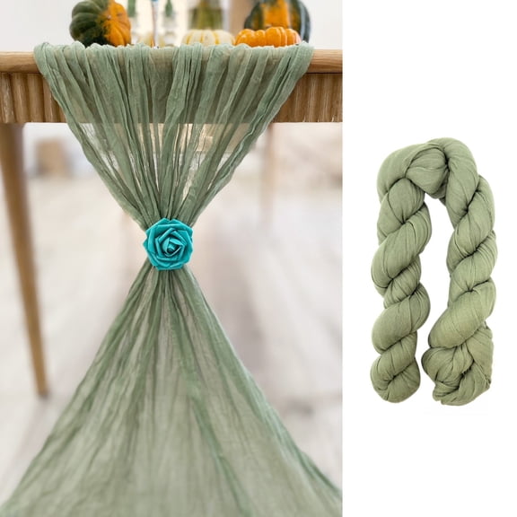 Wrapables 10Ft Bohemian Cheesecloth Gauze Table Runner for Rustic Weddings, Parties, Home Decor, 1pc Moss Green