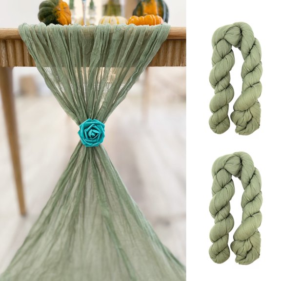 Wrapables 10Ft Bohemian Cheesecloth Gauze Table Runner for Rustic Weddings, Parties, Home Decor, 2pcs Moss Green
