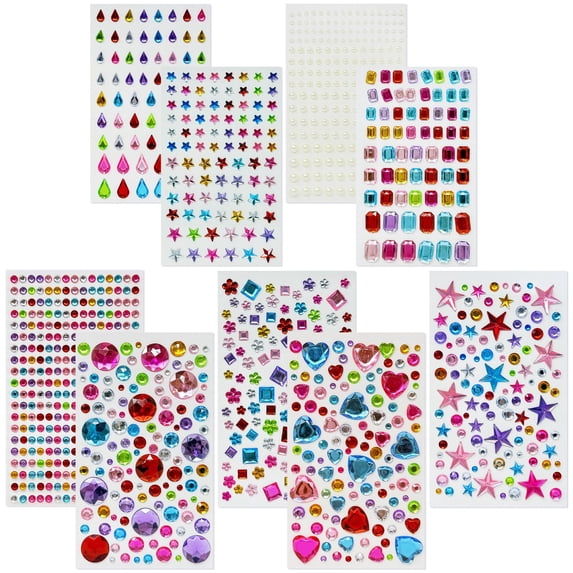 Wrapables 1154pcs Acrylic Self Adhesive Crystal Rhinestone Gem Stickers, DIY, Arts & Crafts Supplies (9 sheets), Assorted