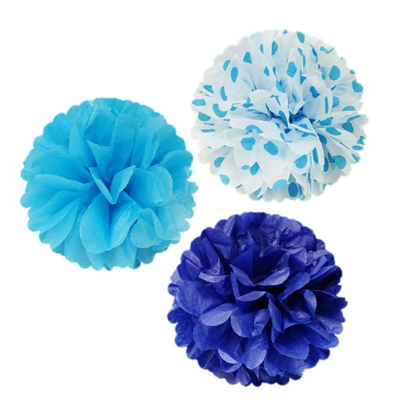 Wrapables® 12" Set of 3 Tissue Pom Poms Party Decorations for Weddings, Birthday Parties Baby Showers and Nursery Décor, Blue/ Navy/ Blue Polka Dots