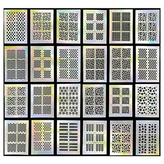 Wrapables® 24 Designs Holographic Manicure Nail Art Guide Nail Stencil Nail Sticker Bundle (set of 24)