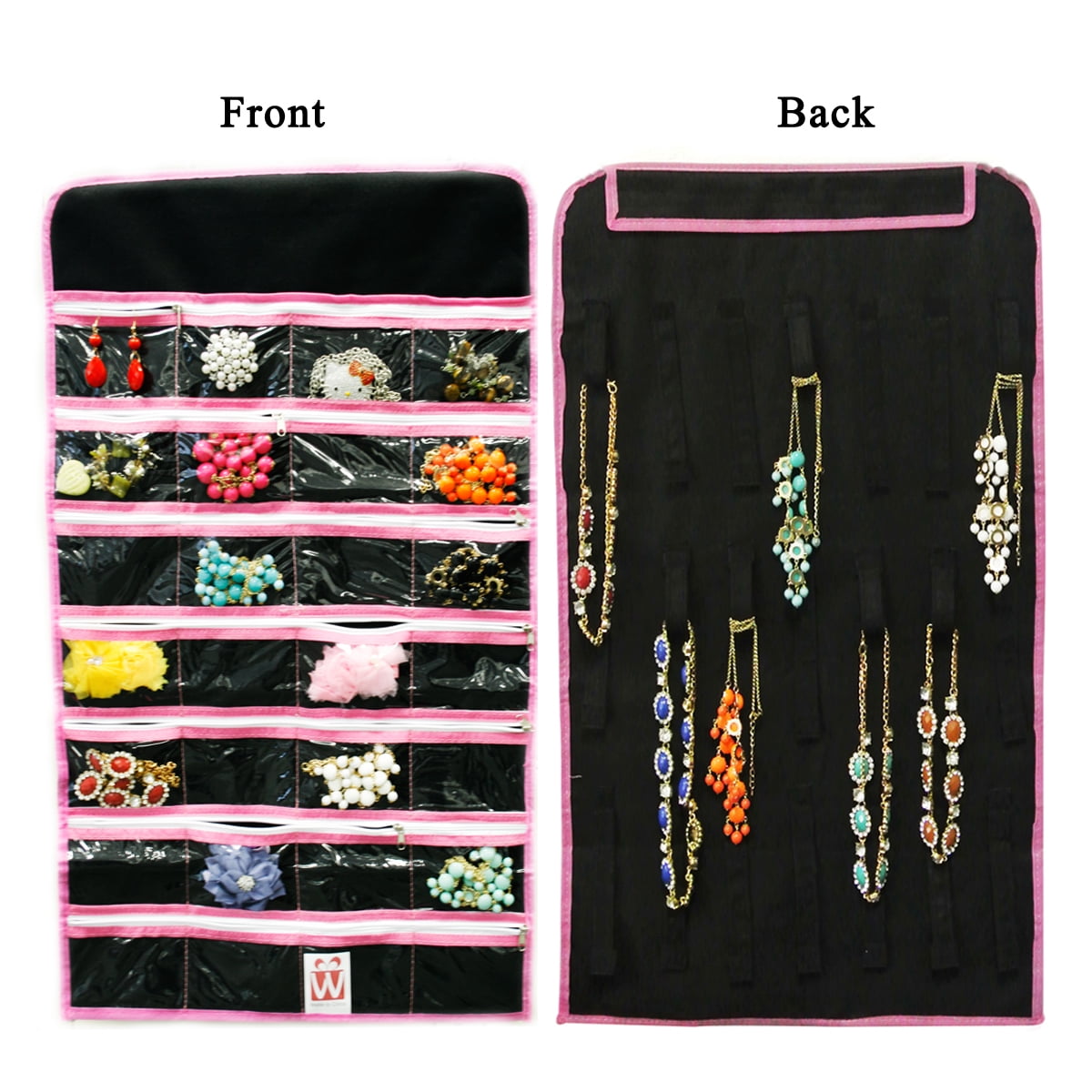 MISSLO Zippered Jewelry Organizer Hanging For Travel Home Storage 30  Zippered Pockets 17 Loops, Beige - Zen Merchandiser