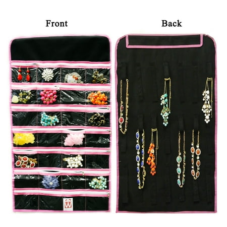 Wrapables® 28 Zippered Pockets Hanging Jewelry Organizer with 21 Holding Loops, Black