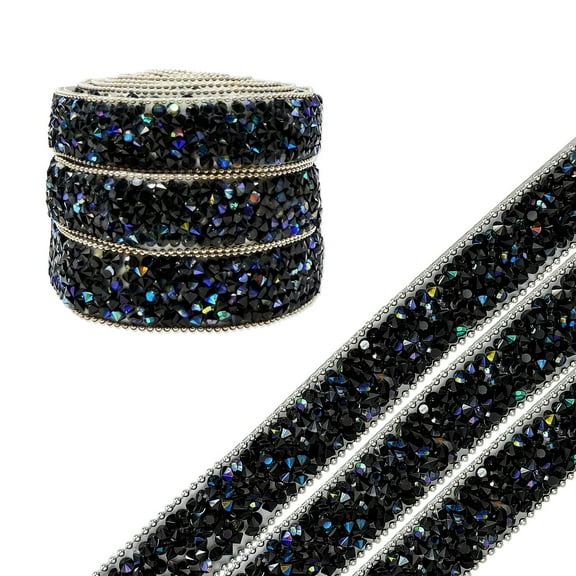 Wrapables 3 Yards Self Adhesive Resin Rhinestone Ribbons, Glittery Bling Tape Strips for DIY Crafts Wedding Party Decoration (3 Rolls), AB Black