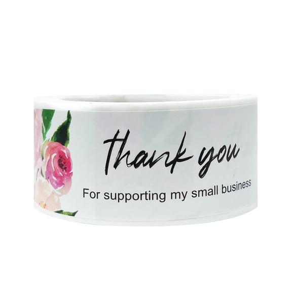 Wrapables 3" x 1" Small Business Thank You Stickers Roll, Sealing Stickers and Labels for Boxes, Envelopes, Bags, Packages, Floral Pink (120 stickers)