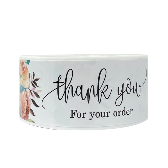 Wrapables 3" x 1" Small Business Thank You Stickers Roll, Sealing Stickers and Labels for Boxes, Envelopes, Bags, Packages, Floral Peach (120 stickers)