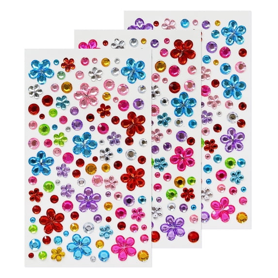 Wrapables 327pcs Acrylic Self Adhesive Crystal Rhinestone Gem Stickers, DIY, Arts & Crafts Supplies (3 sheets), Flowers