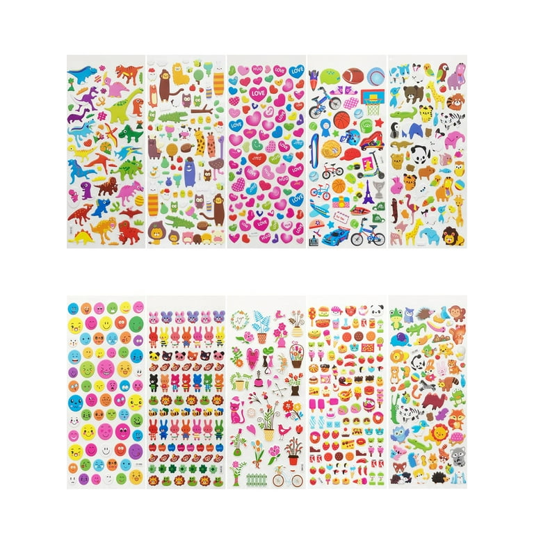  ALLYDREW 3D Puffy Stickers Bubble Stickers for Crafts &  Scrapbooking (4 Sheets) - Hearts, Bunny Playset & Animal Faces