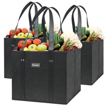 3-Pack Reusable Grocery Bags - Heavy Duty Stand-Up Totes With Hard Bottom