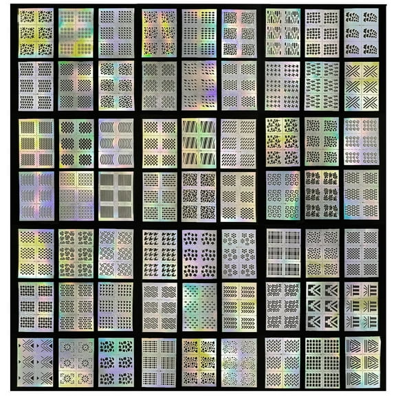 Wrapables® 63 Designs Holographic Manicure Nail Art Guide Nail Stencil Nail Sticker Bundle (set of 63)