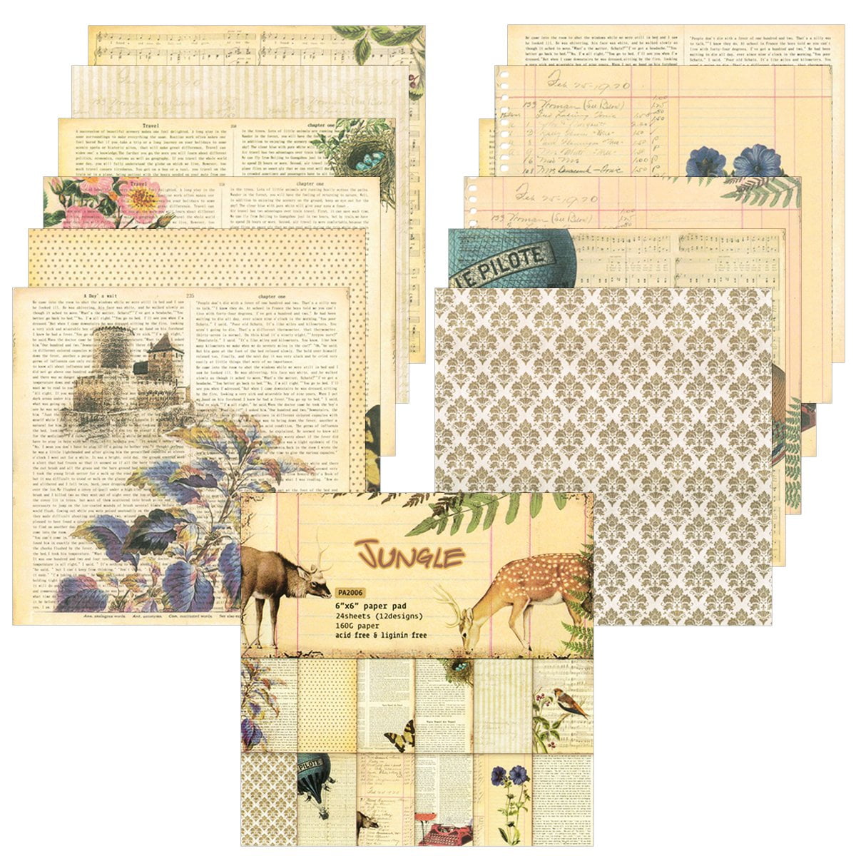 12x 6 Vintage Paper Pad Single-sided Scrapbooking Journal Card Album Craft  DIY