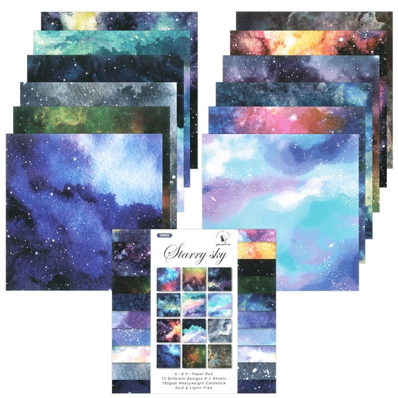 Wrapables 6x6 Decorative Single-Sided Scrapbook Paper for Arts & Crafts Projects, Scrapbooking, Card-Making, Galactic Space Theme