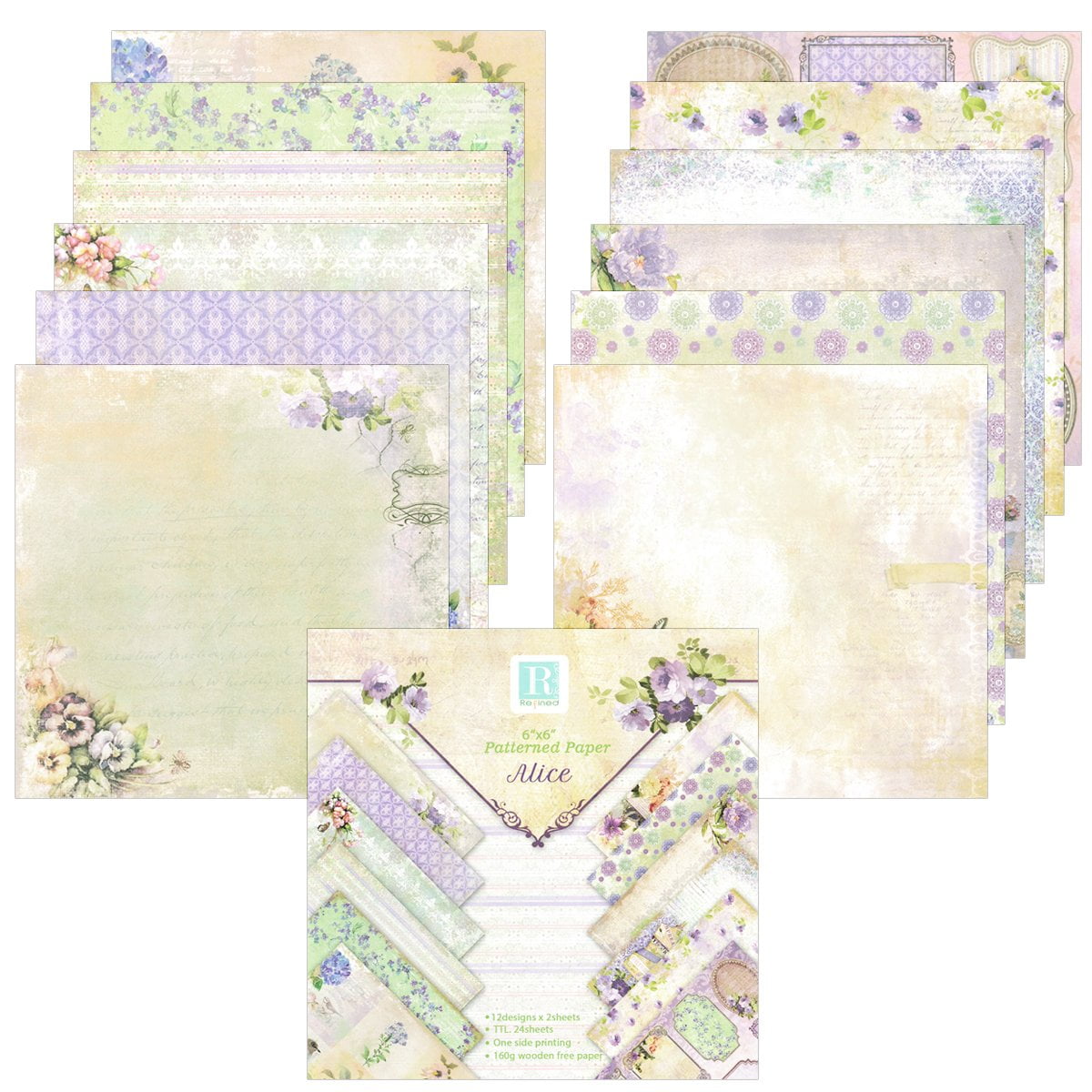  Paper Pack (24sh 6x6) Romantic Vintage Floral Pattern FLONZ Vintage  Paper for Scrapbooking and Craft