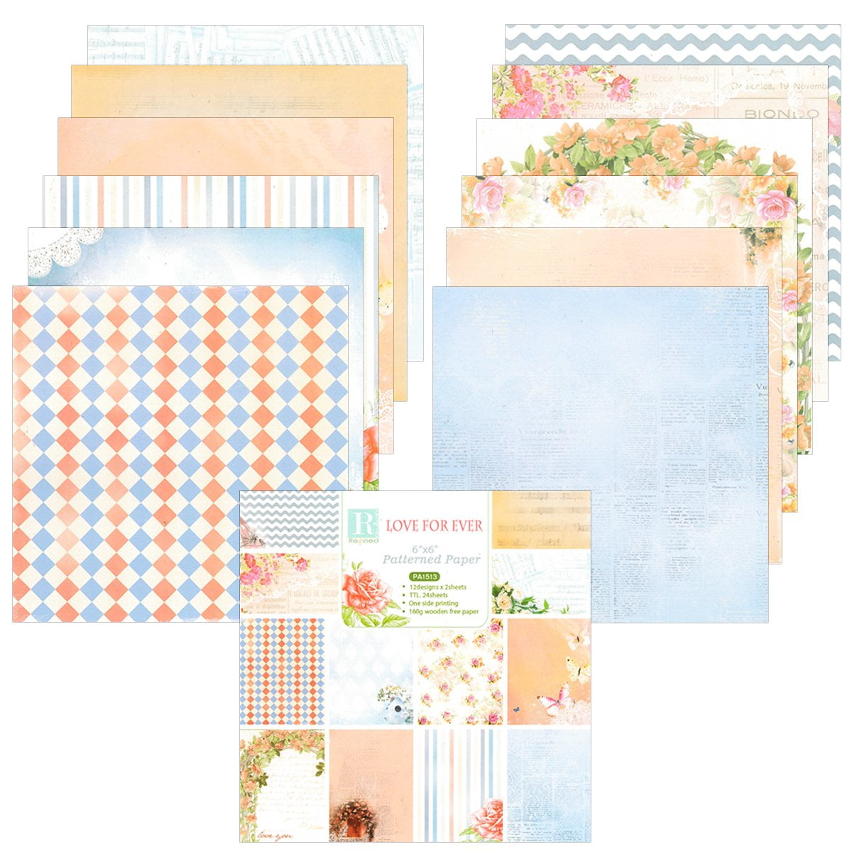 Craft Perfect Blue Blossom Patterned Paper Pack 6x6 Double Sided