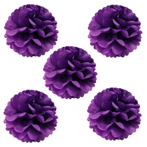 Wrapables® 8" Set of 5 Tissue Pom Poms Party Decorations for Weddings, Birthday Parties Baby Showers and Nursery Décor, Purple