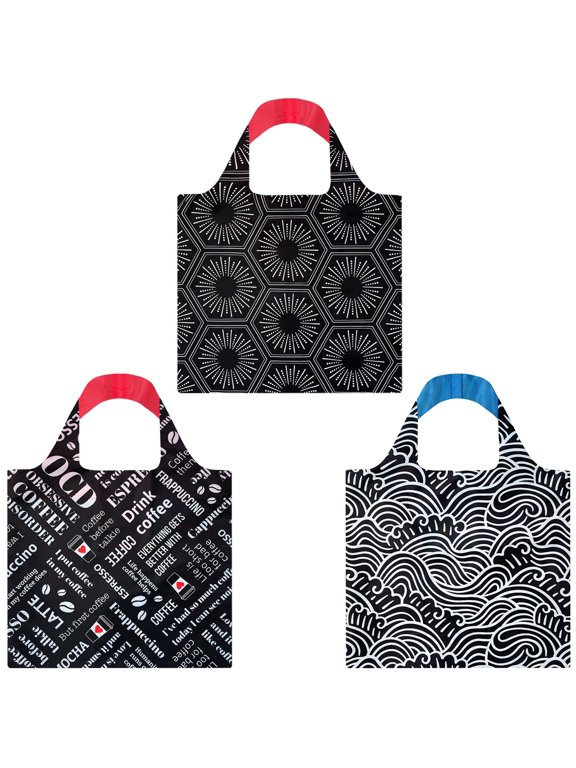Allybag Foldable & Lightweight Reusable Grocery Bag, 3 Pack, Coffee Waves